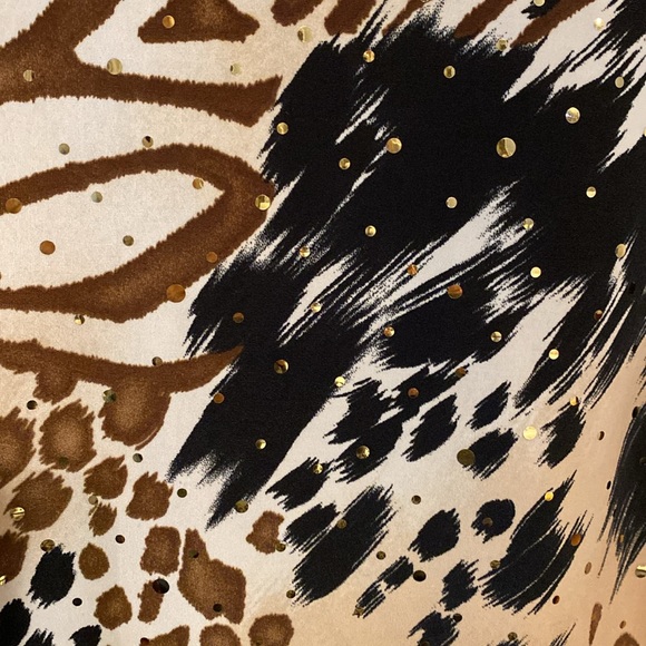 Shannon Ford NY top with gold sparkles over various animal prints. Size small. - Picture 3 of 6